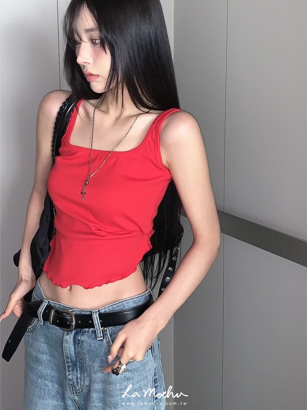 木耳滾邊坑條背心